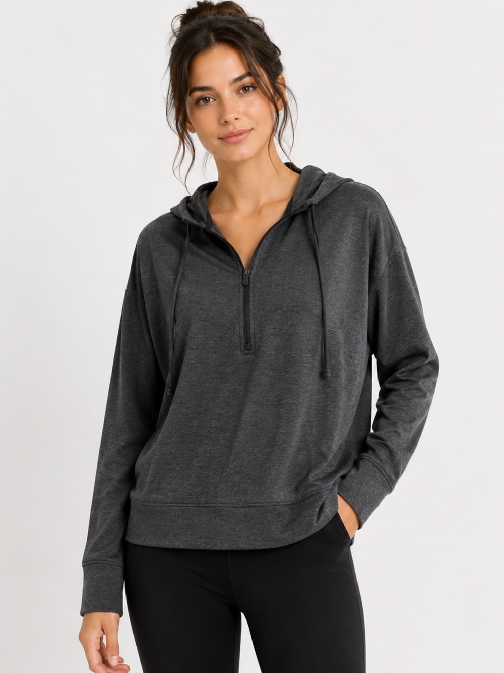 NWT GAIAM Black Heather 1/2 Zip Active Hoodie Size S